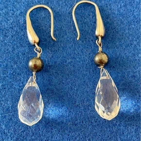 Hand Crafted 925 Sterling Silver Diamond Crystal and Hematite Drop Earrings NEW - Picture 1 of 14